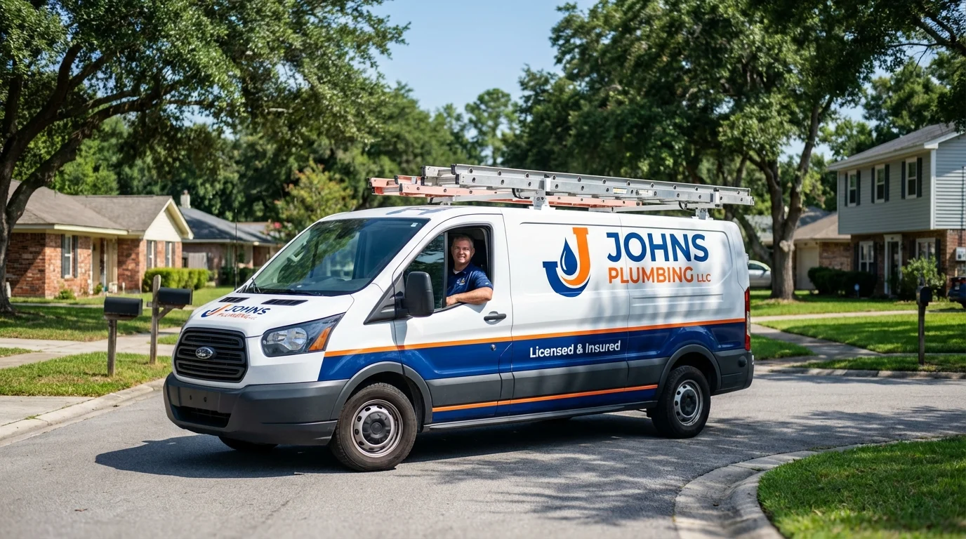 Johns Plumbing LLC service van in Dale, IN