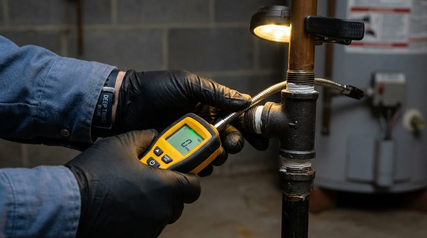 Gas leak detection with electronic sniffer by Johns Plumbing LLC in Dale